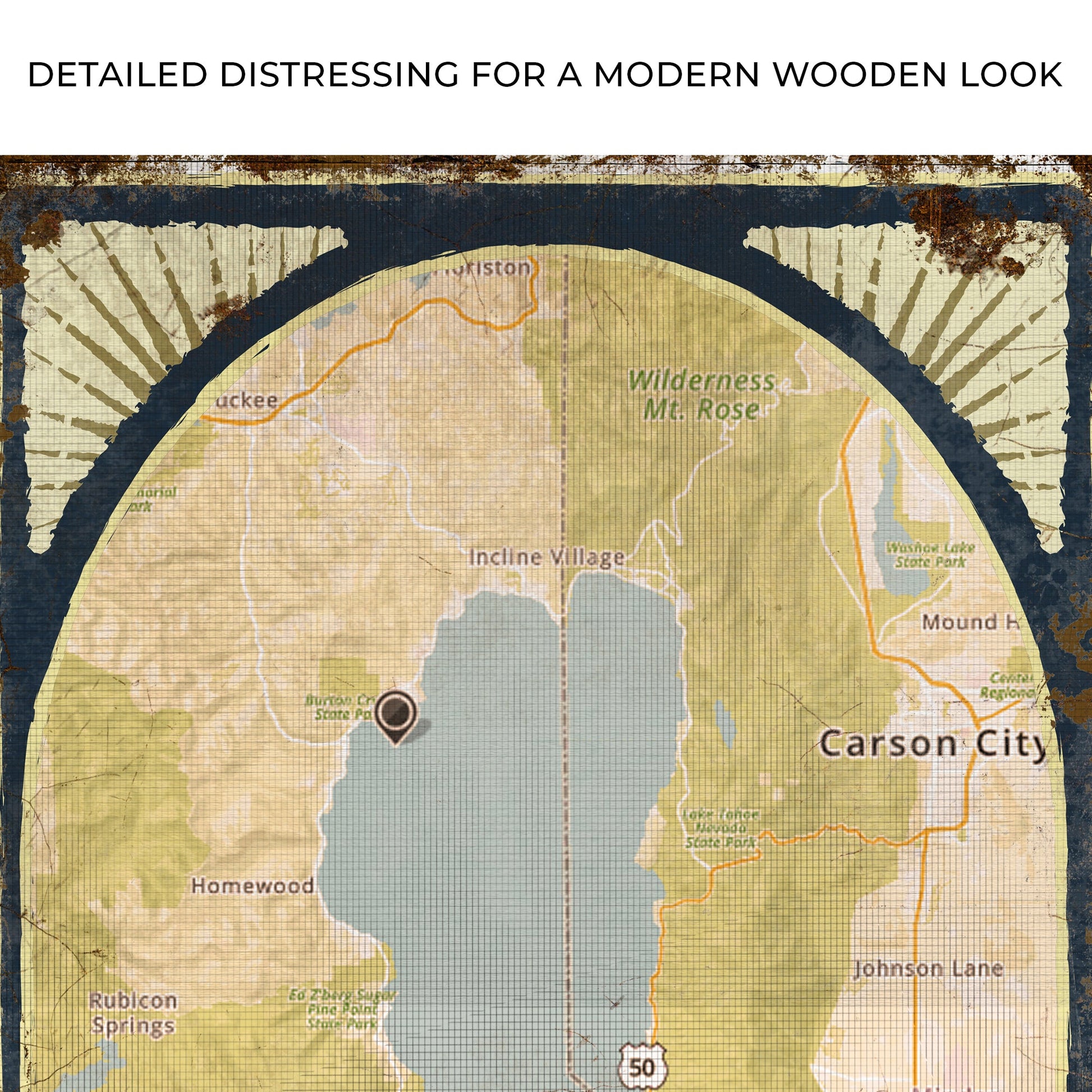 Lake Map Portrait Sign canvas Tailored Canvases; map in tan and blue with orange accents on Tampa Home & Garden Store
