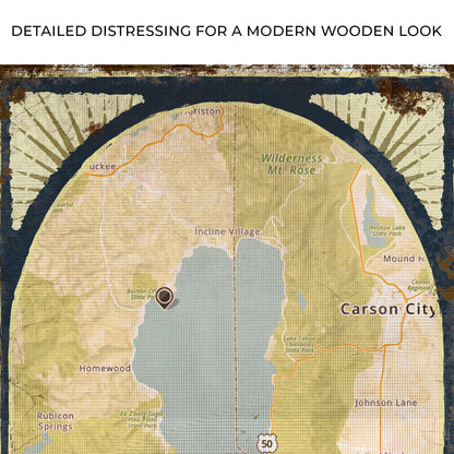 Lake Map Portrait Sign canvas Tailored Canvases; map in tan and blue with orange accents on Tampa Home & Garden Store