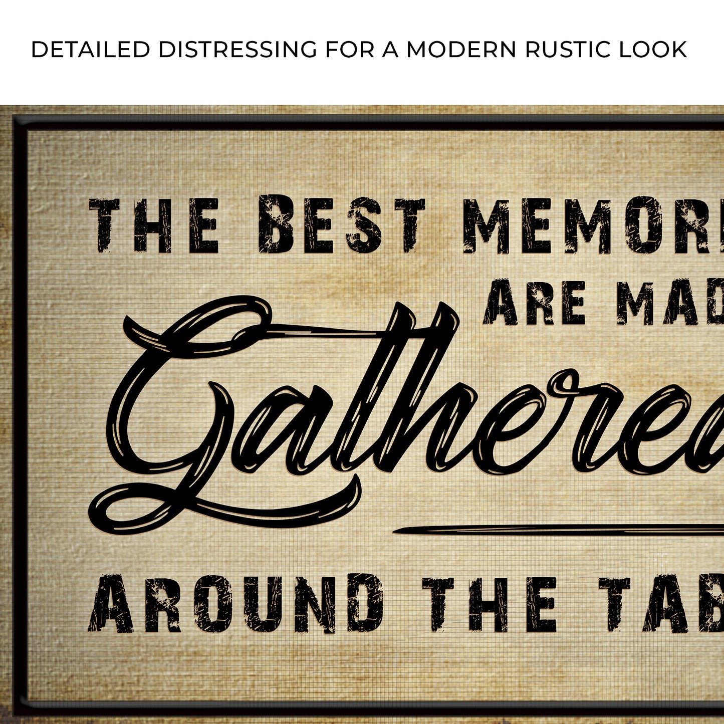 Canvas sign The Best Memories Are Made Gathered Around The Table III, rustic parchment texture on Tampa Home & Garden Store