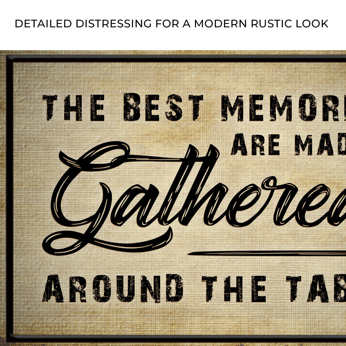 Canvas sign The Best Memories Are Made Gathered Around The Table III, rustic parchment texture on Tampa Home & Garden Store