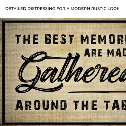 Canvas sign The Best Memories Are Made Gathered Around The Table III, rustic parchment texture on Tampa Home & Garden Store