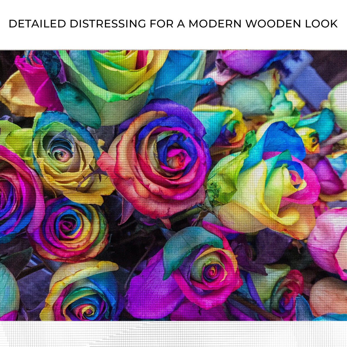 Rainbow Roses Canvas Wall Art with vibrant multicolor rose petals on Tampa Home & Garden Store