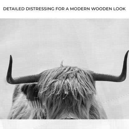 Grayscale Highland Cow portrait canvas by Tailored Canvases, crafting canvas art on Tampa Home & Garden Store