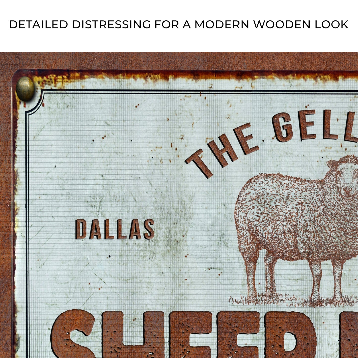 Sheep Farm Sign III canvas on a rustic sign frame with a sheep illustration on Tampa Home & Garden Store
