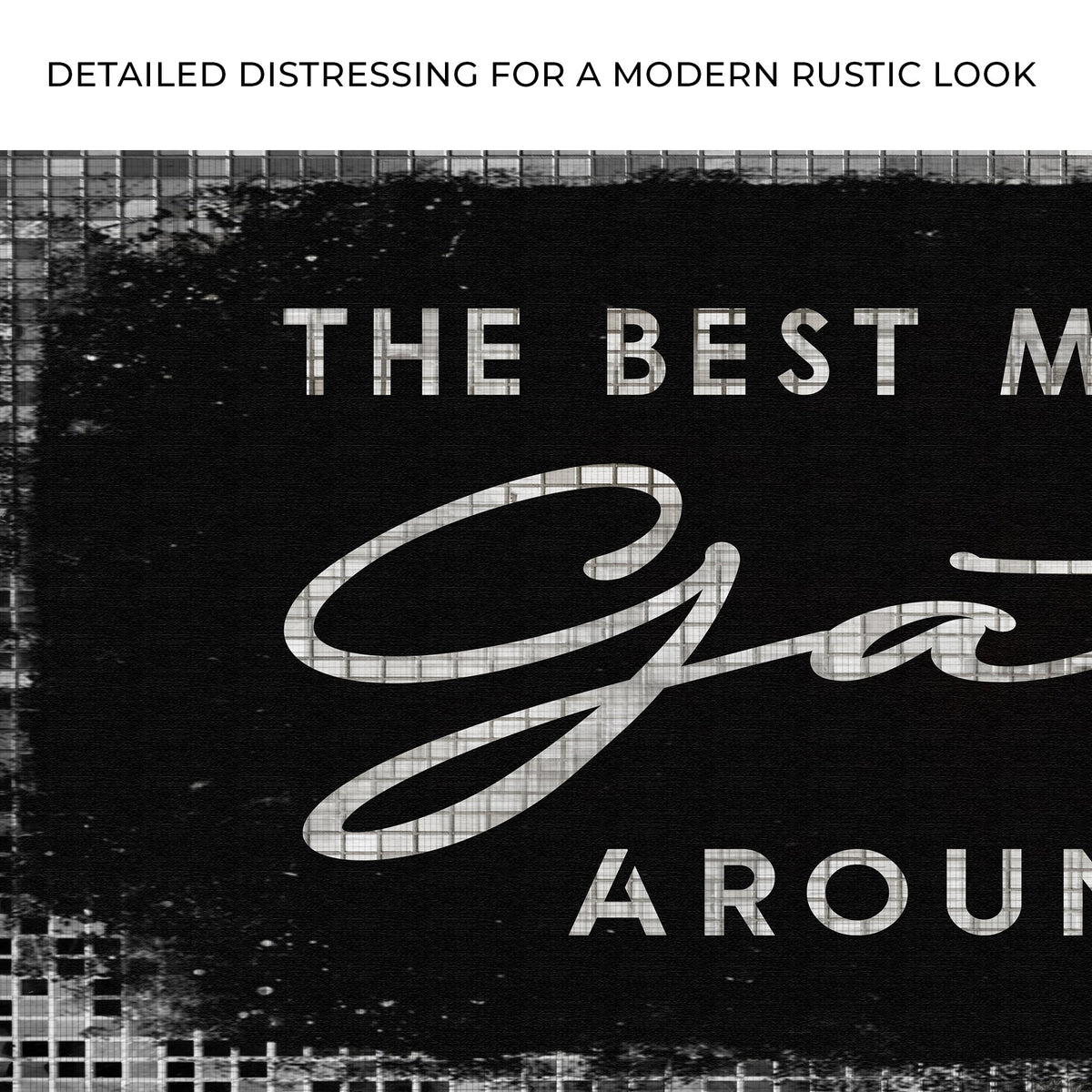 Tailored Canvases canvas sign distressed white script on black background on Tampa Home & Garden Store