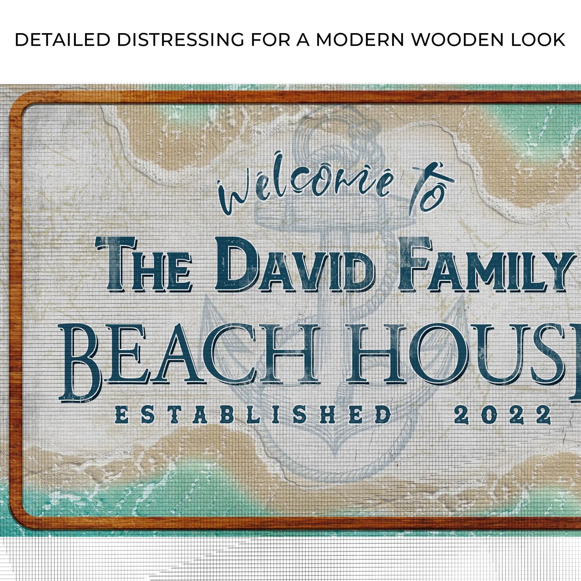 Welcome To Family Beach House Sign II canvas by Tailored Canvases, distressed framed sign on Tampa Home & Garden Store