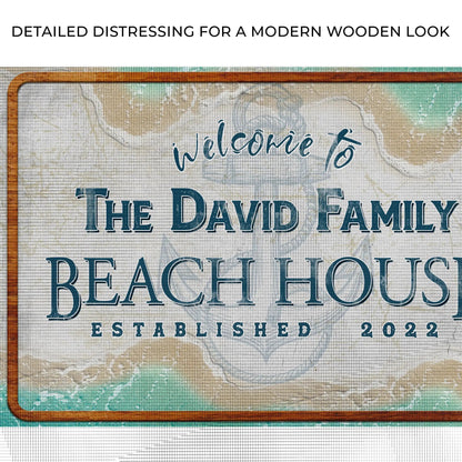 Welcome To Family Beach House Sign II canvas by Tailored Canvases, distressed framed sign on Tampa Home & Garden Store