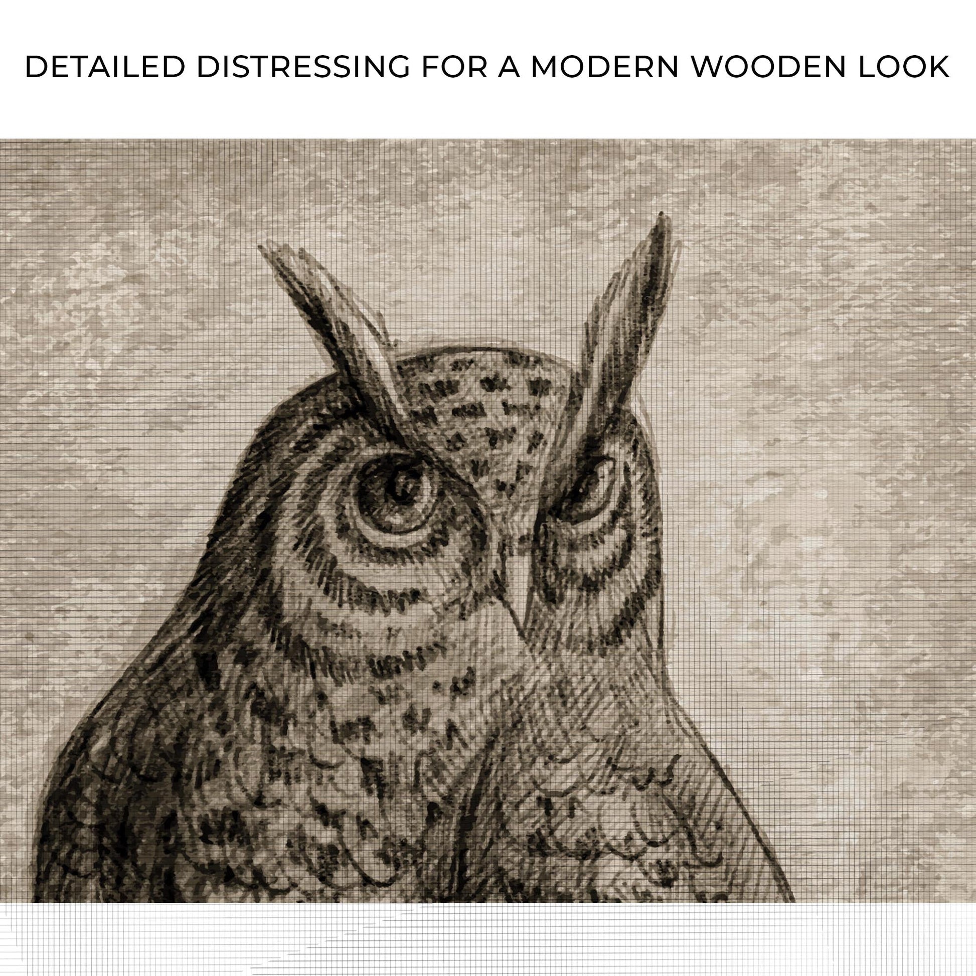 Owl pencil sketch portrait canvas wall art sepia toned crafting canvas on Tampa Home & Garden Store