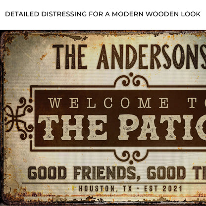 Welcome To The Patio Sign canvas by Tailored Canvases featuring vintage distressed look on Tampa Home & Garden Store