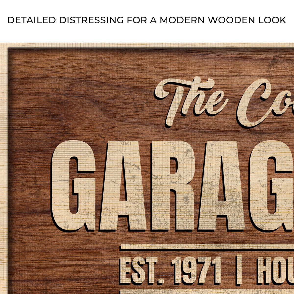 Rustic Garage Bar Wood Sign canvas craft artwork with distressed cream lettering on dark wood on Tampa Home & Garden Store