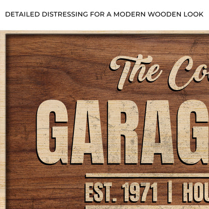 Rustic Garage Bar Wood Sign canvas craft artwork with distressed cream lettering on dark wood on Tampa Home & Garden Store