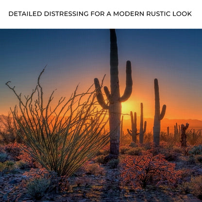 Desert Dusk Canvas Wall Art by Tailored Canvases; sunset with tall cacti in orange sky on Tampa Home & Garden Store