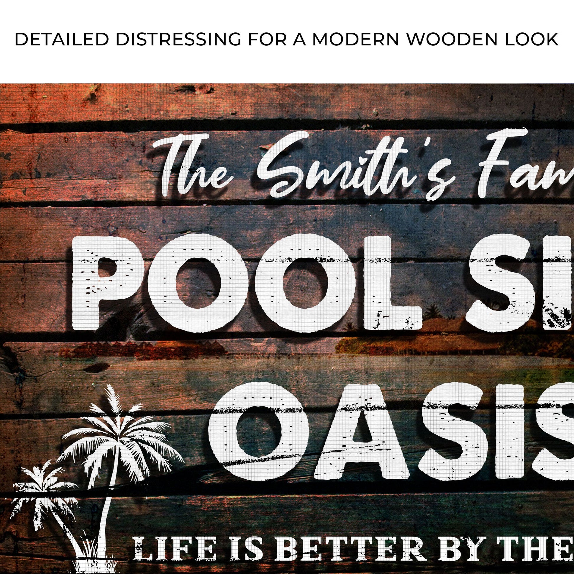 Poolside Oasis Sign canvas with weathered wood and distressed lettering Tailored Canvases on Tampa Home & Garden Store