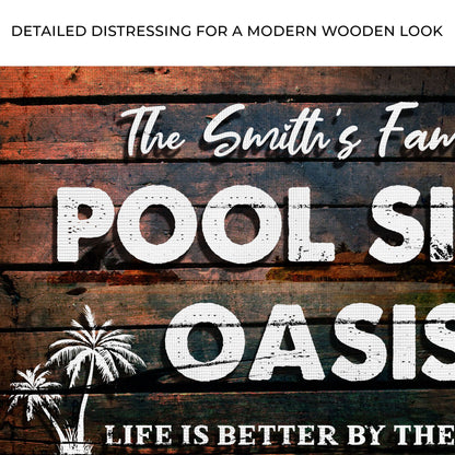Poolside Oasis Sign canvas with weathered wood and distressed lettering Tailored Canvases on Tampa Home & Garden Store
