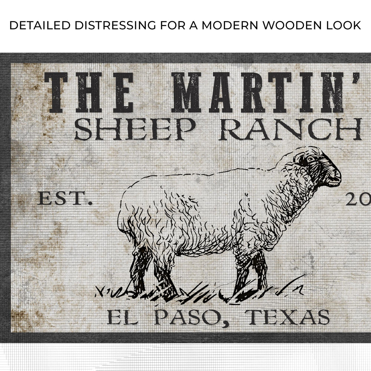 Sheep Ranch Sign II canvas with distressed texture and sheep illustration El Paso on Tampa Home & Garden Store