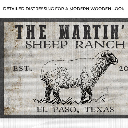 Sheep Ranch Sign II canvas with distressed texture and sheep illustration El Paso on Tampa Home & Garden Store