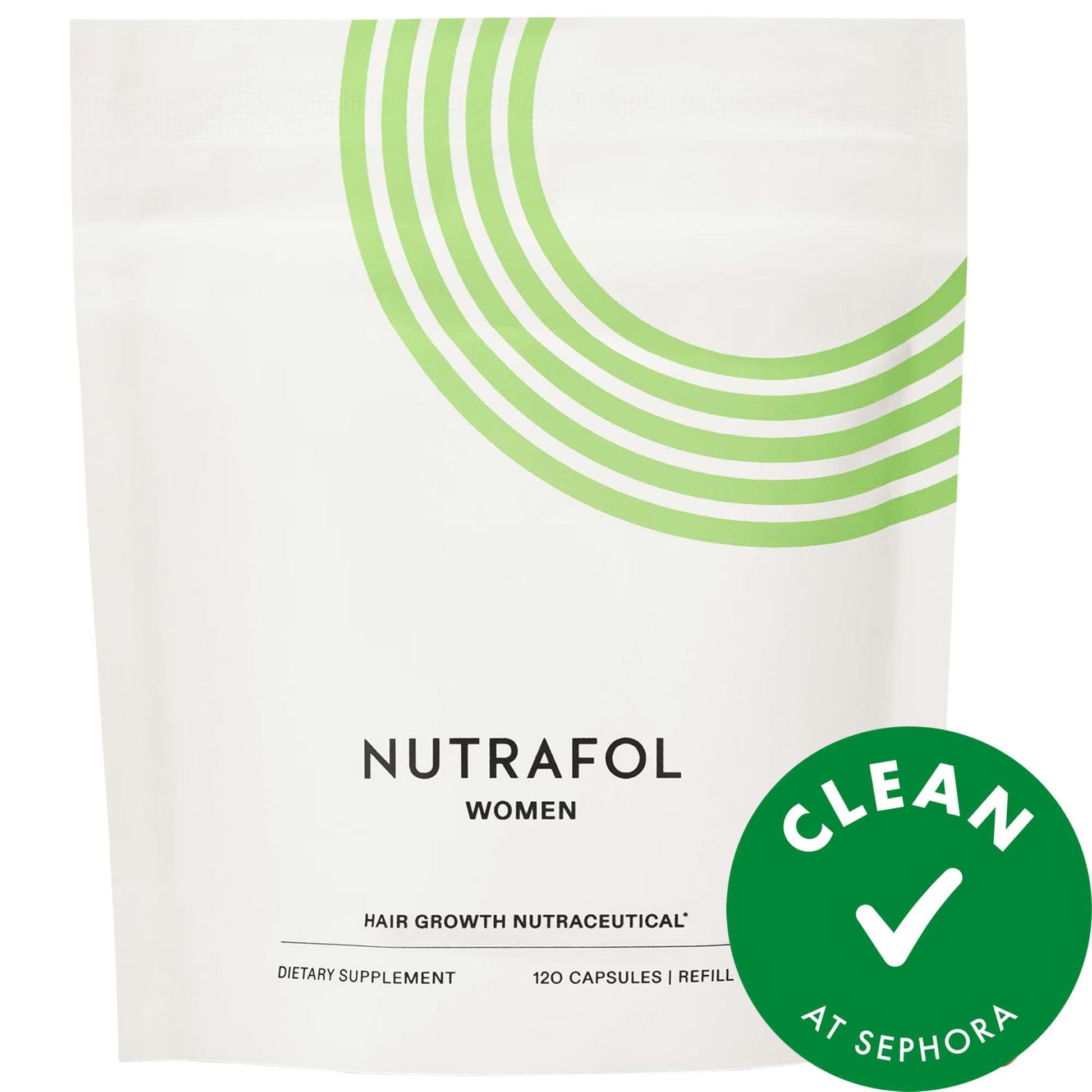 Nutrafol Women hair growth nutraceutical refill pouch with green arc design and 120 capsules on Tampa Home & Garden Store