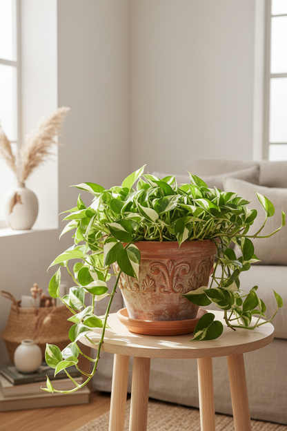 Pothos N'joy plant in 6in nursery pot with variegated green and white trailing leaves on Tampa Home & Garden Store