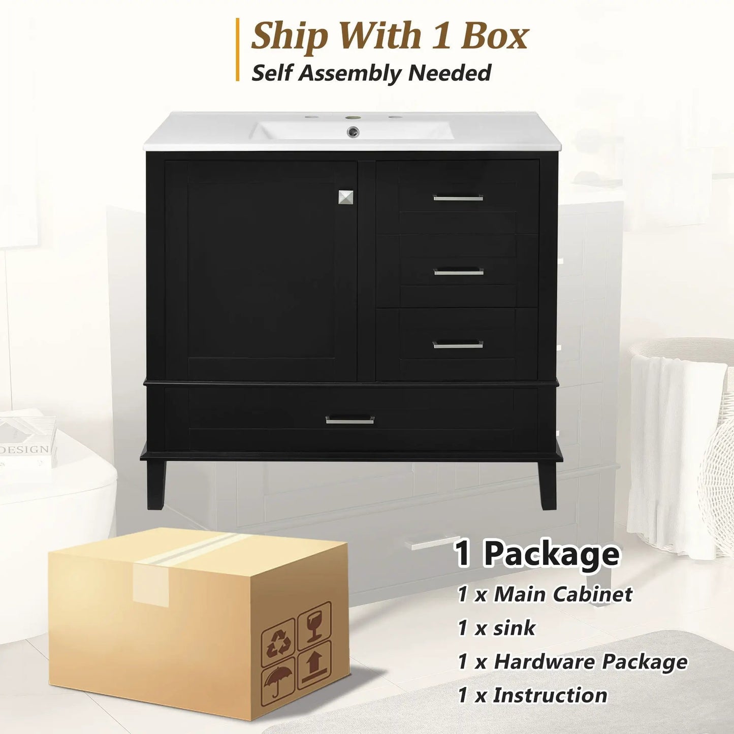 Bathroom Vanity With Sink Solid Wood Cabinet
