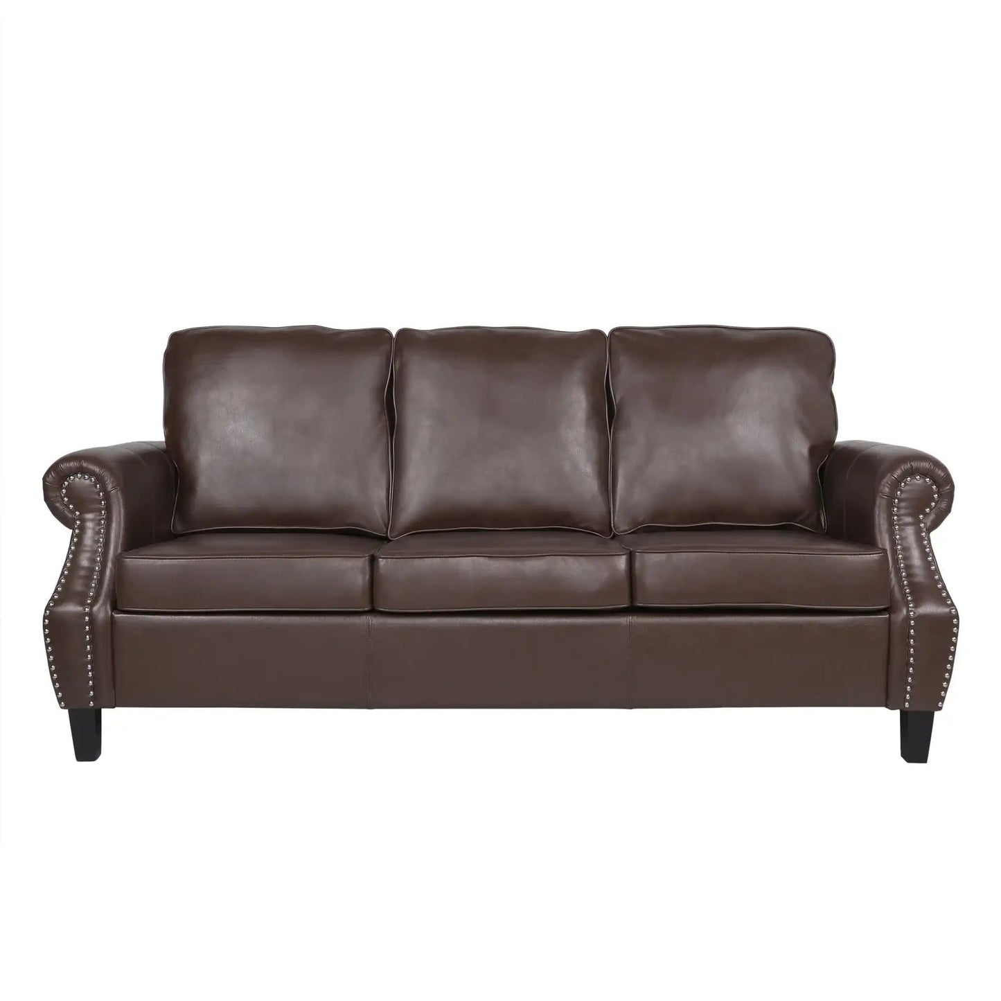 Contemporary 3 Seater Sofa With Nailhead Trim in brown leather by HouseOfZazla on Tampa Home & Garden Store