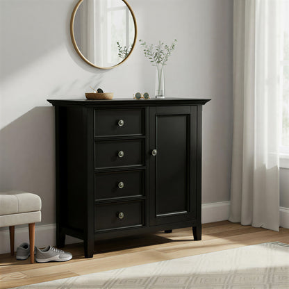 Amherst Handcrafted Medium Storage Cabinet in black with multiple drawers and round knobs on Tampa Home & Garden Store