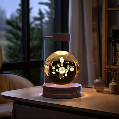 Crystal ball cosmic dinosaur night light with astronaut USB powered on wooden base on Tampa Home & Garden Store