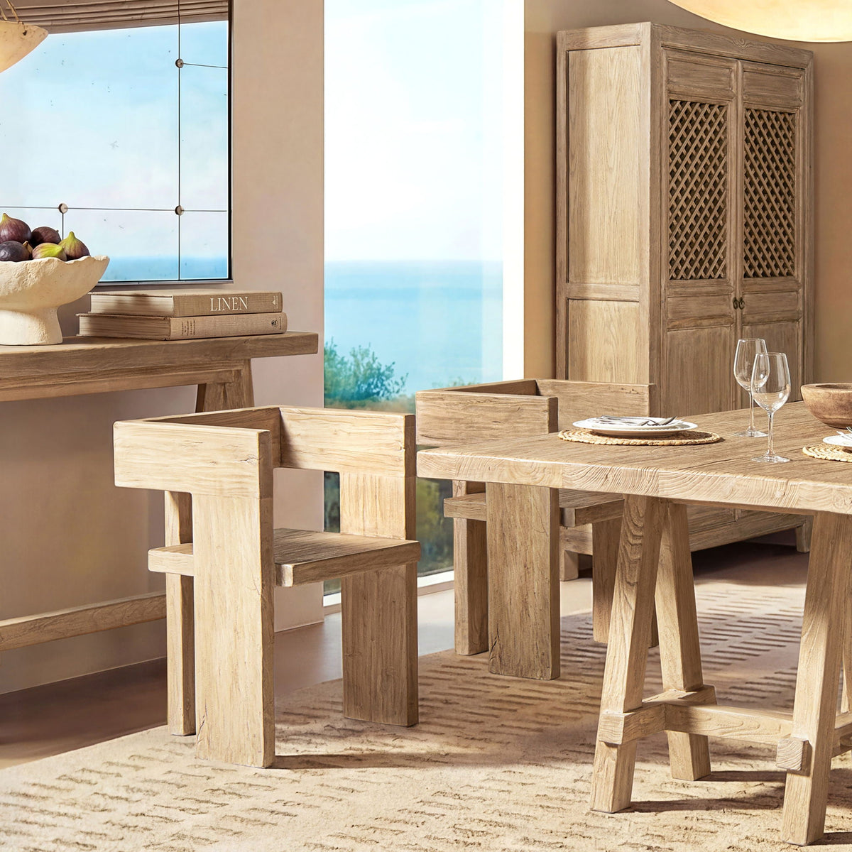 Sculptural Block Accent Chairs in reclaimed elm brown, set of 4 by HouseOfZazla on Tampa Home & Garden Store