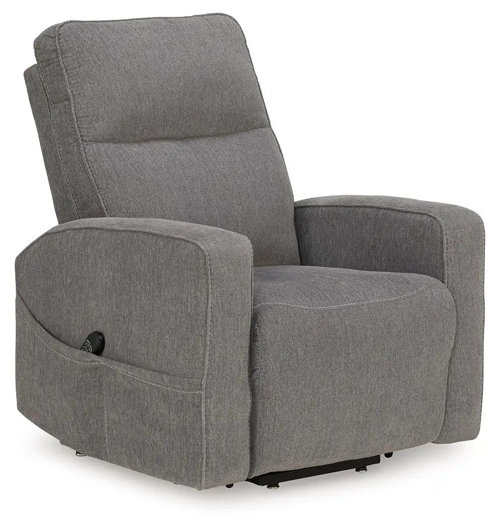 Starganza power lift recliner, gray fabric upholstery with cushioned arms on Tampa Home & Garden Store