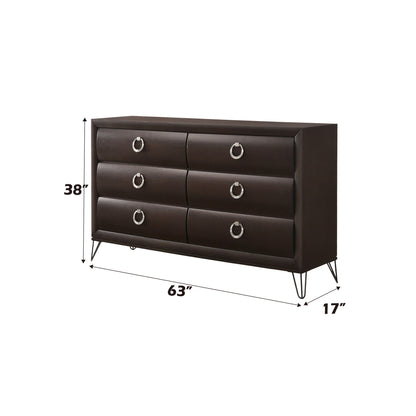 Brown dresser by HouseOfZazla with curved drawers, stainless ring pulls, V legs, 8 drawers on Tampa Home & Garden Store