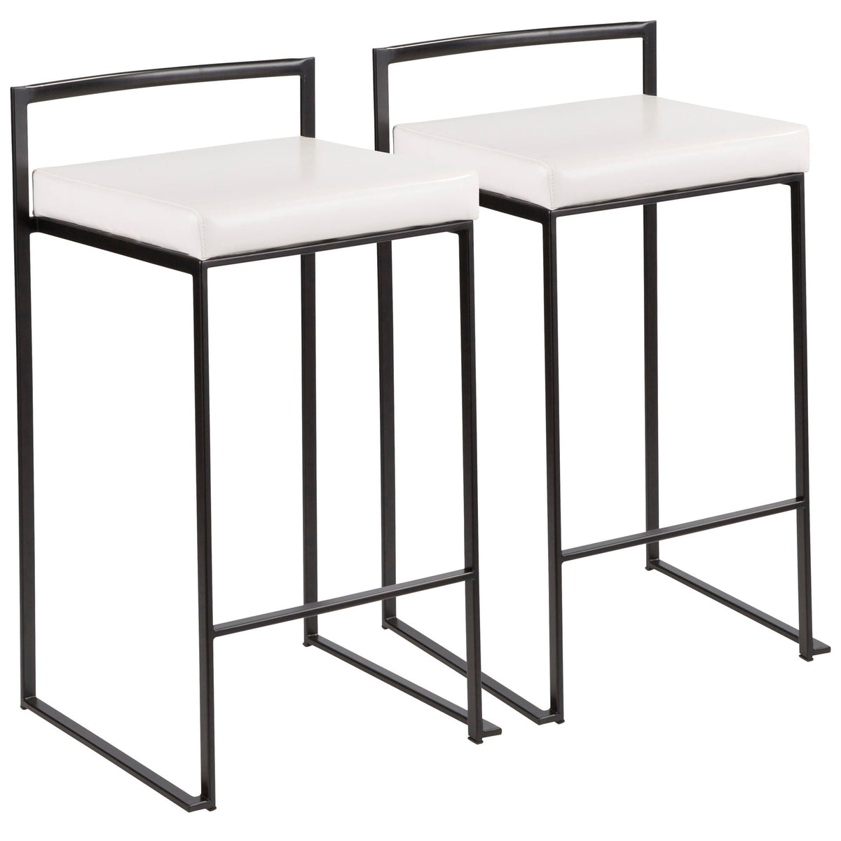 Stackable counter stools with cushioned white seats and black metal frames two stools on Tampa Home & Garden Store