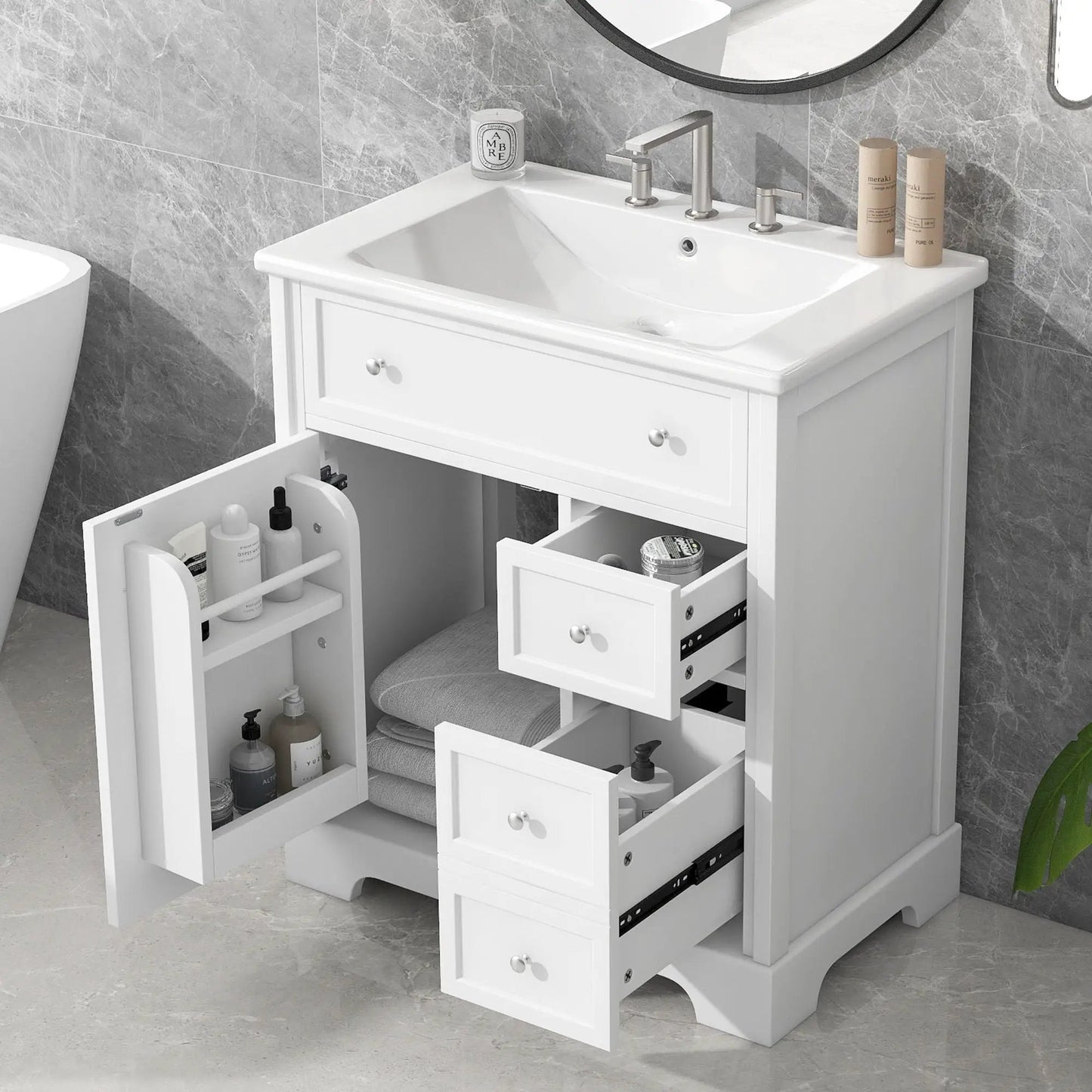 Bathroom Vanity with Sink Top and White Cabinet