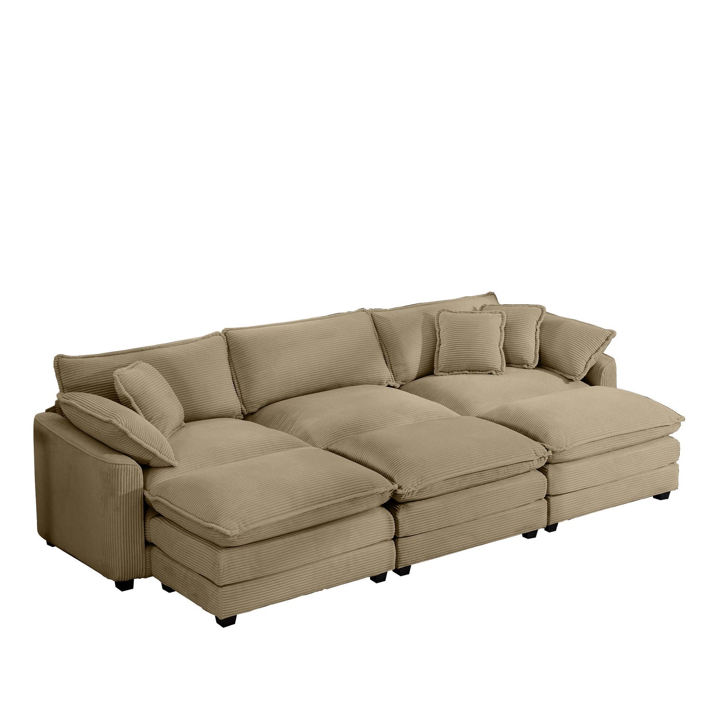 Modern oversized modular sofa with ottoman in beige corduroy fabric, deep low-back seating on Tampa Home & Garden Store