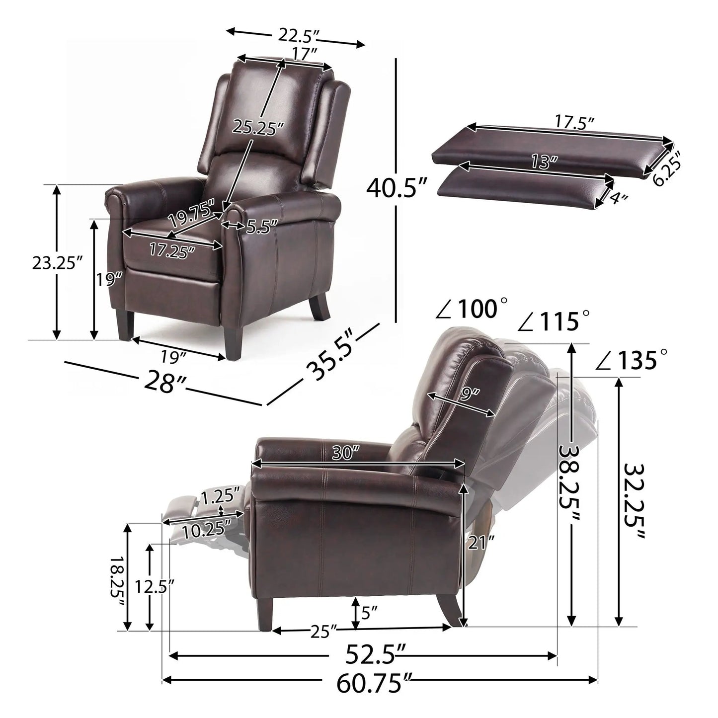 Memphis Standard Recliner Club Chair Burgundy leather by Unique Piece Furniture on Tampa Home & Garden Store