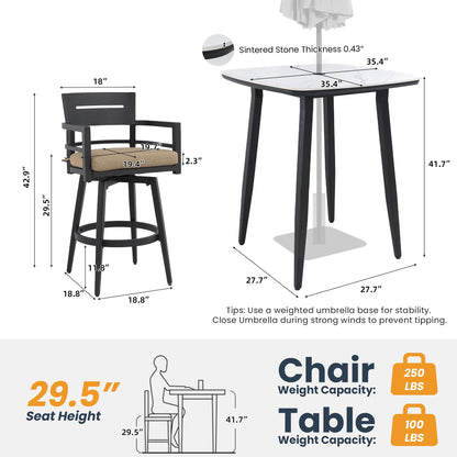 Outdoor Patio Bar Set And Sintered Stone Table