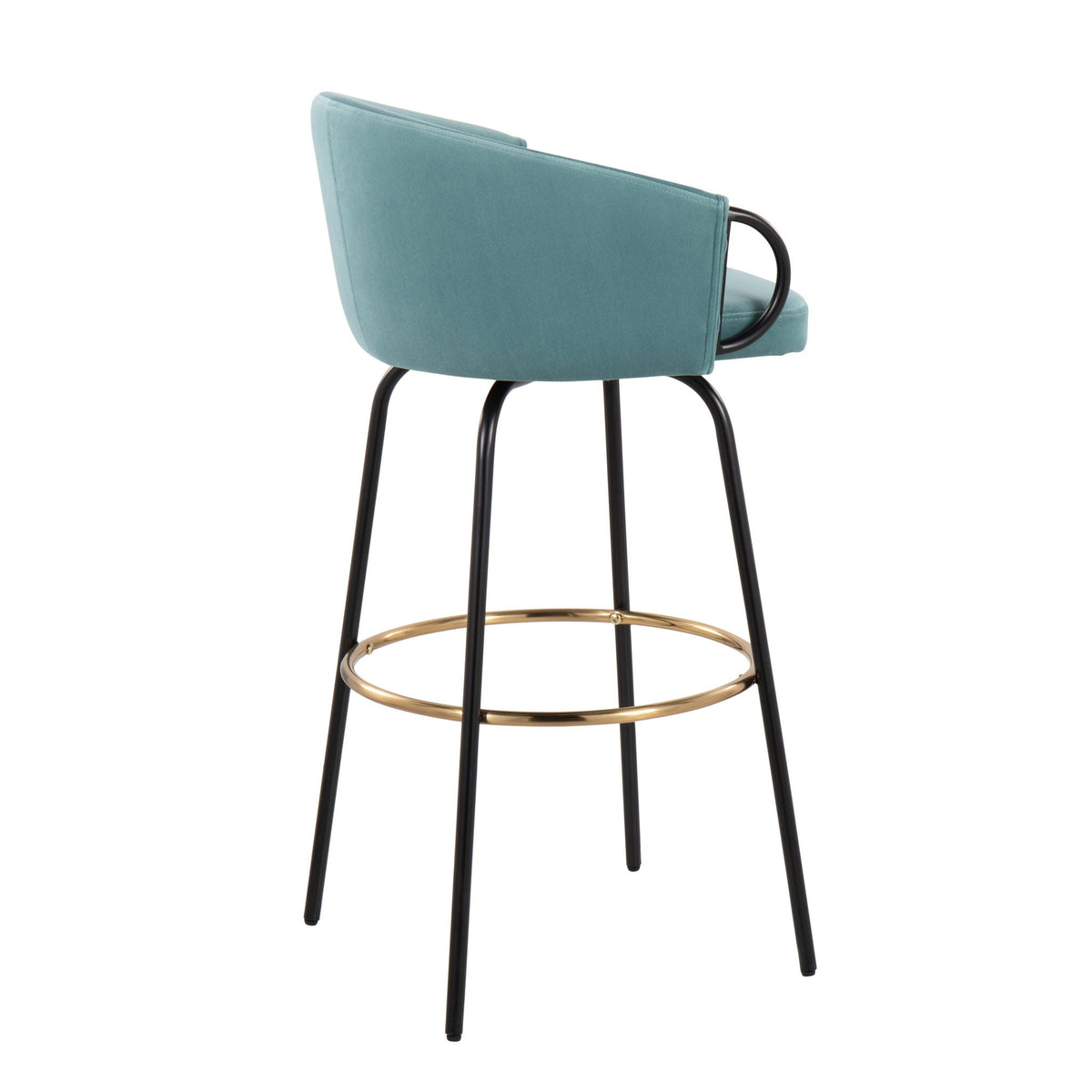 Claire Contemporary Barstool with Footrest teal velvet black metal legs by HouseOfZazla on Tampa Home & Garden Store