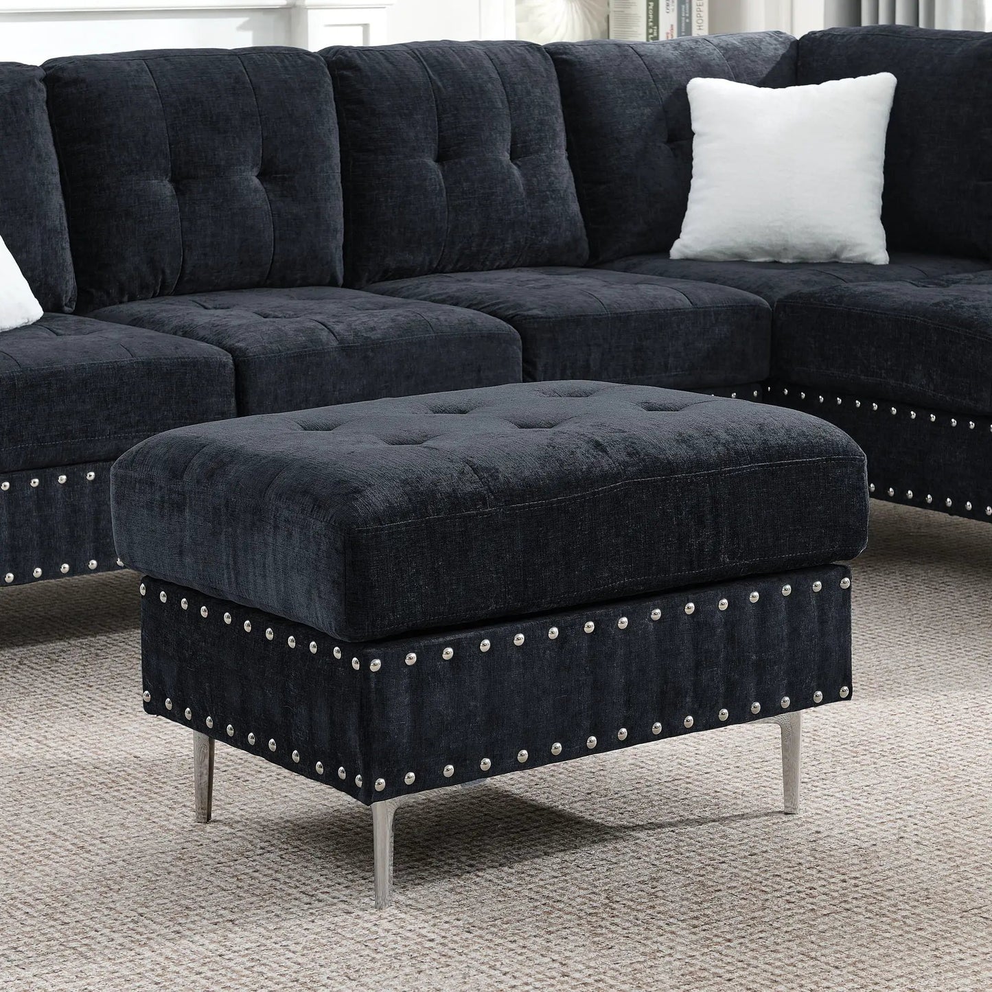 L Shaped Sofa with Chaise and Storage Ottoman