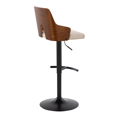 Mid Century Modern adjustable barstool with swivel walnut back and beige upholstered seat on Tampa Home & Garden Store