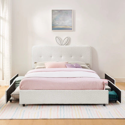 Upholstered Bed with Rabbit Ear Headboard and LED