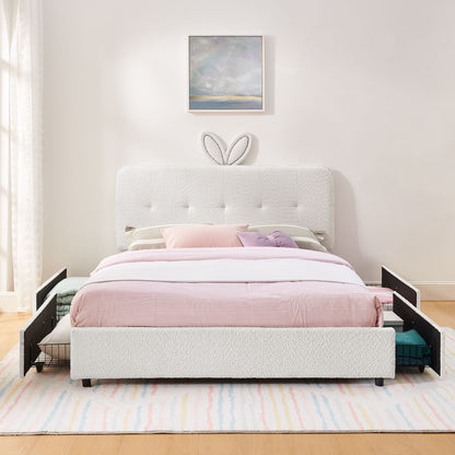Upholstered Bed with Rabbit Ear and Led Drawers