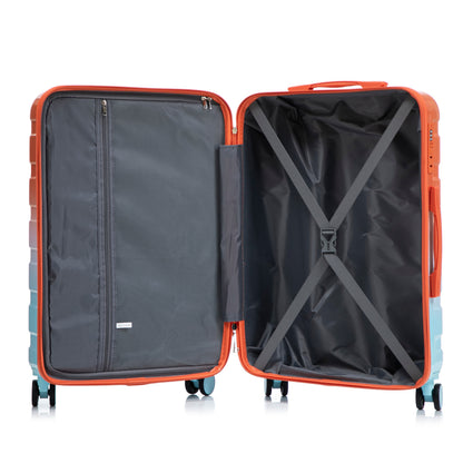 3-Piece Gradient Spinner Luggage Set orange-teal exterior, gray interior by HouseOfZazla on Tampa Home & Garden Store