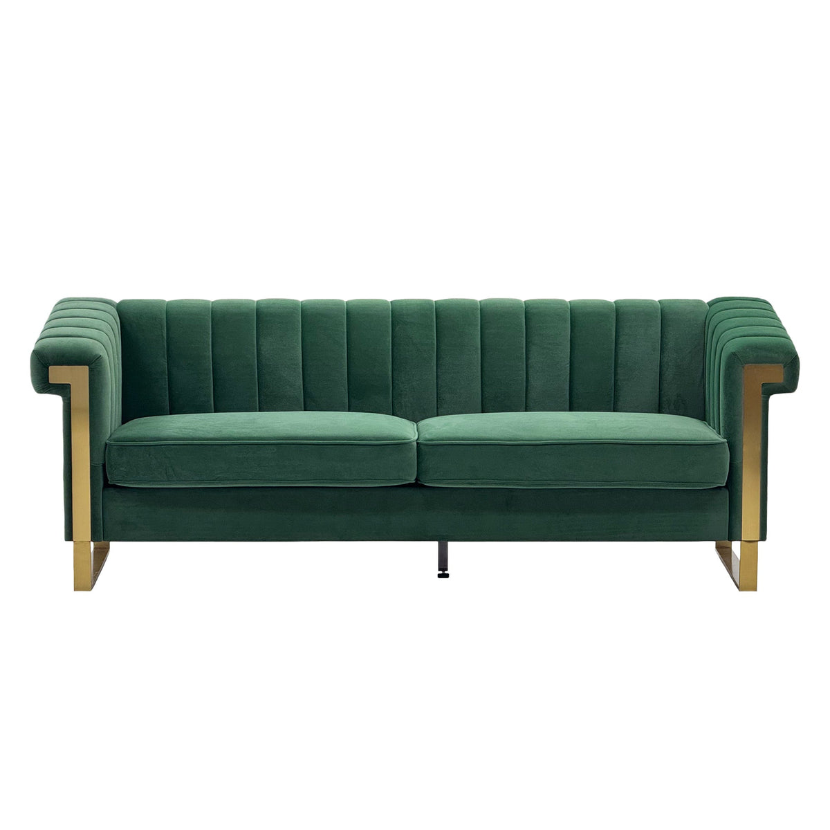 Velvet sofa FX-P81B-RG emerald green with gold metal accents by HouseOfZazla on Tampa Home & Garden Store