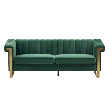 Velvet sofa FX-P81B-RG emerald green with gold metal accents by HouseOfZazla on Tampa Home & Garden Store