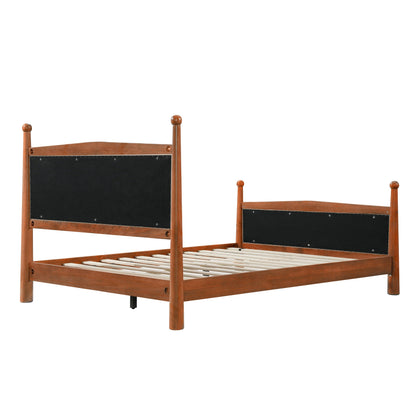 Queen Upholstered Platform Bed with Wood Slats