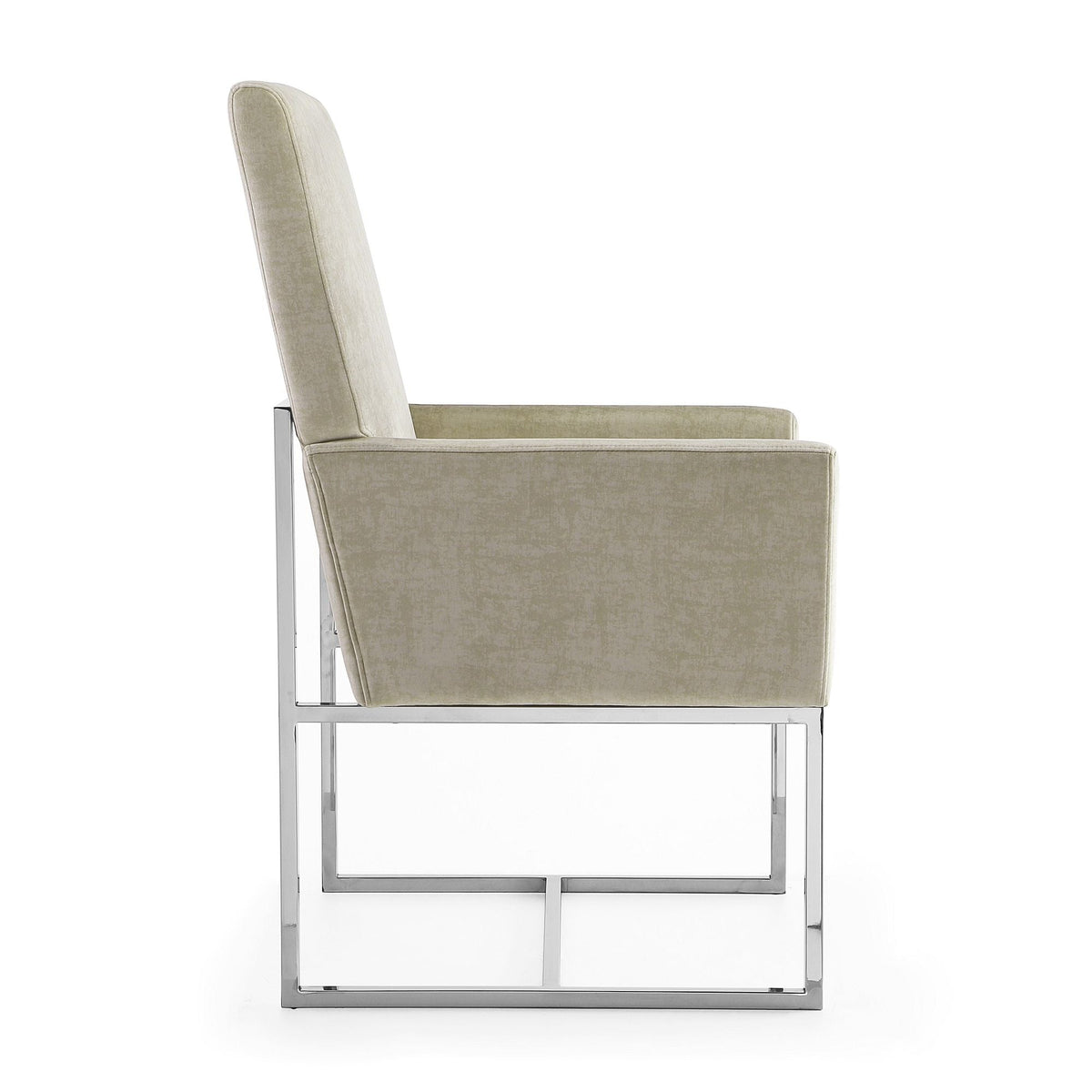 Element Dining Arm Chair beige velvet upholstery with chrome frame by HouseOfZazla on Tampa Home & Garden Store