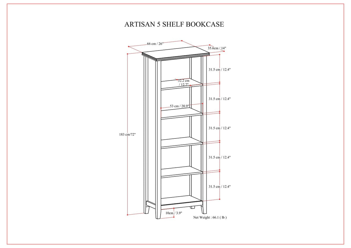 HouseOfZazla solid wood 5-shelf bookcase, standing unit, 183 cm tall on Tampa Home & Garden Store