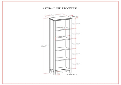 HouseOfZazla solid wood 5-shelf bookcase, standing unit, 183 cm tall on Tampa Home & Garden Store
