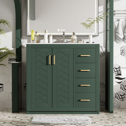 Bathroom vanity by HouseOfZazla with sink, green 3-drawer cabinet and soft-close doors on Tampa Home & Garden Store