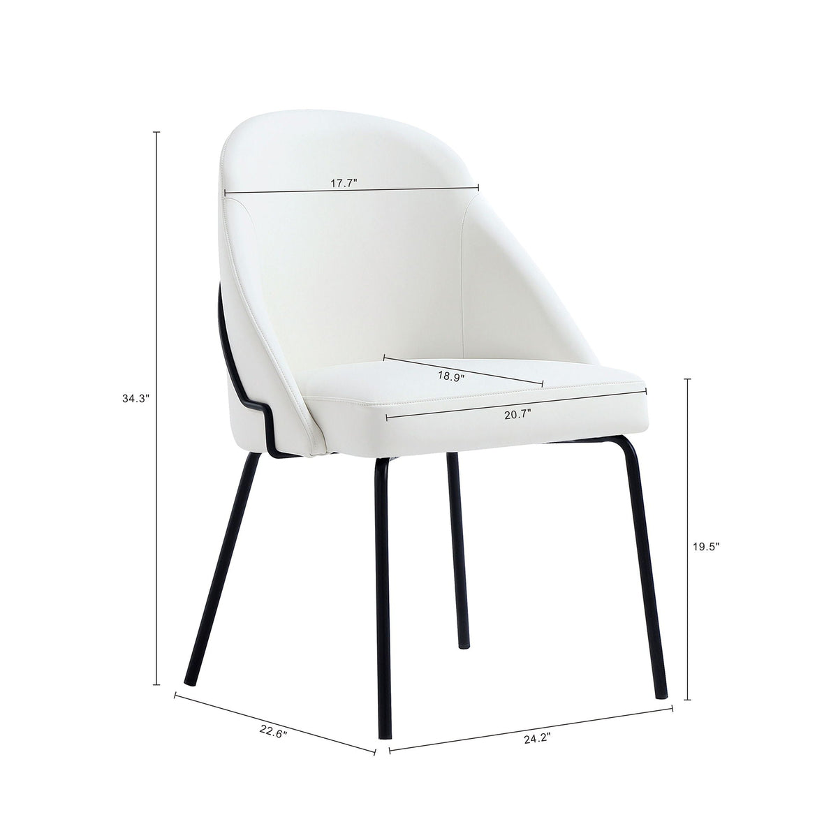 Modern vegan upholstered dining chair by HouseOfZazla, white with dense foam and black legs on Tampa Home & Garden Store