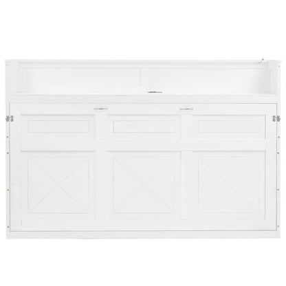 Murphy bed with desk in white, integrated LED light and USB charging by HouseOfZazla on Tampa Home & Garden Store