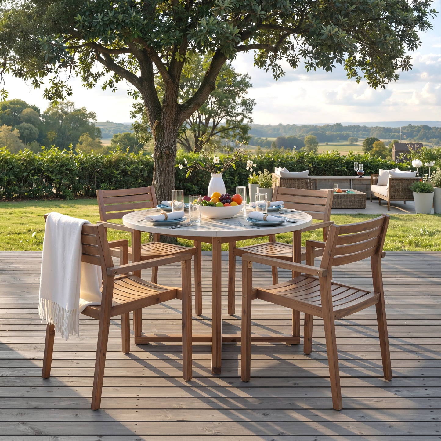 Acacia Wood 5 Piece Outdoor Dining and Chairs